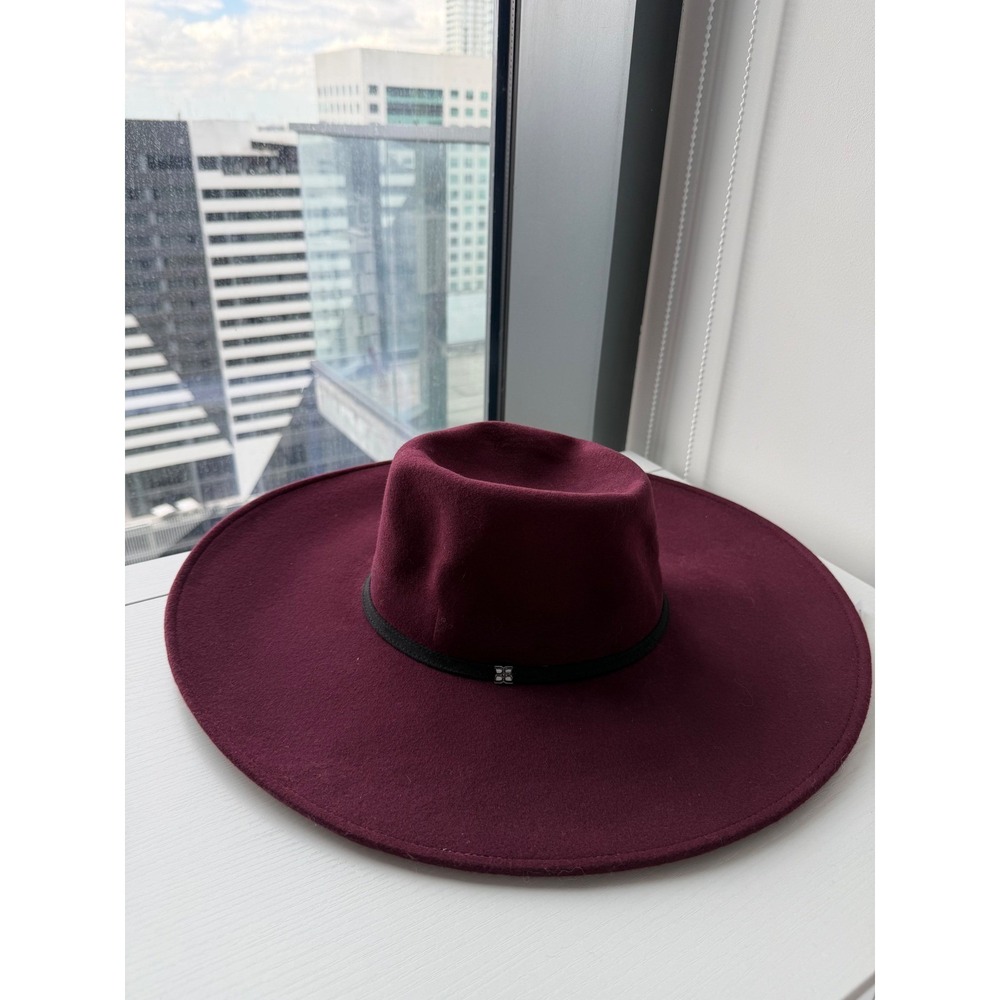 BCBGMAXAZRIA Ruby Red 100% Wool Wide Brim Fedora Hat HB102401 NWT